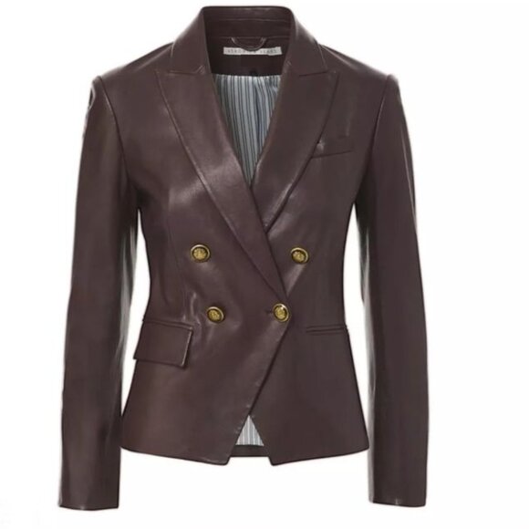 Veronica Beard Gail Double Breasted Leather Dickey Jacket in Burgundy Size 4 - Picture 3 of 13